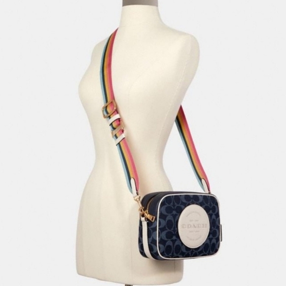 Coach Dempsey Blue Crossbody Bag with Monogram Pattern and Adjustable Strap - Picture 3 of 3